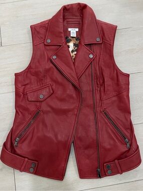 Vintage Caché Red Leather Moto Vest
